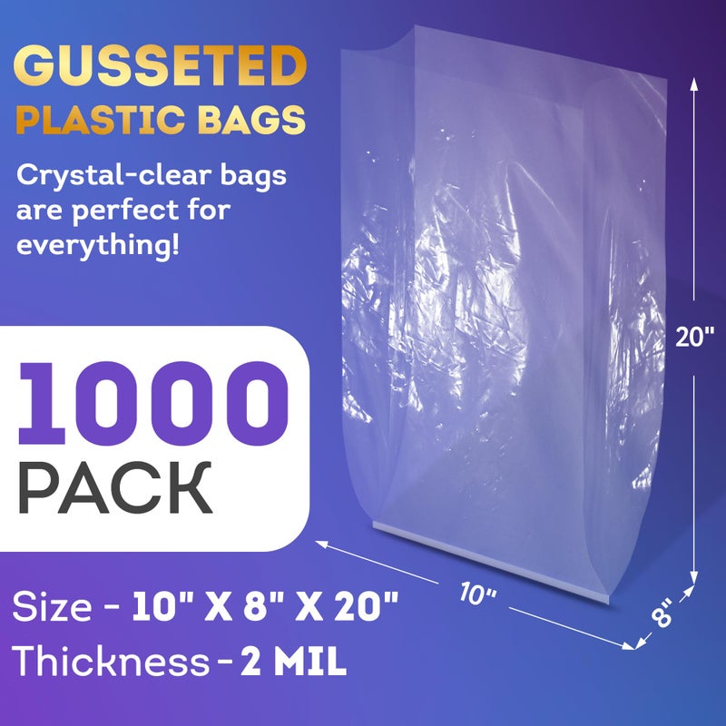 APQ Supply Clear Gusseted Poly Bags, 6 x 3 x 18 Inches. Pack of 100 Side Gusseted Plastic Bags with Open Top. Crystal Clear Baggies for Treats. Tear-Resistant 2 Mil Polyethylene Flat Bottom Bag - Image 2